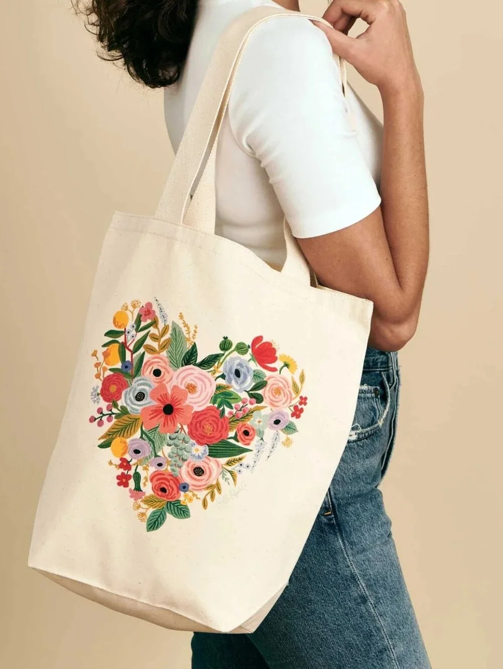 NWT Rifle Paper Co. Heart Canvas Tote - Picture 1 of 7